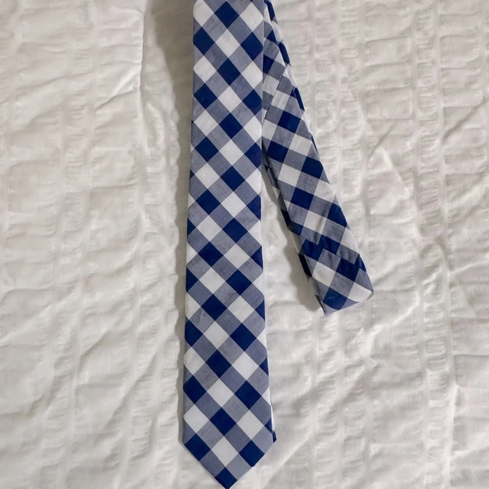 Boys J. Crew Crewcuts 42” Navy and White Cotton Gingham Check Tie